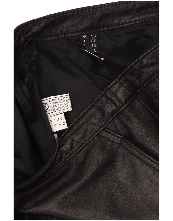 VINTAGE Jupe en cuir femme UK 10 Petit W26 Cuir noir