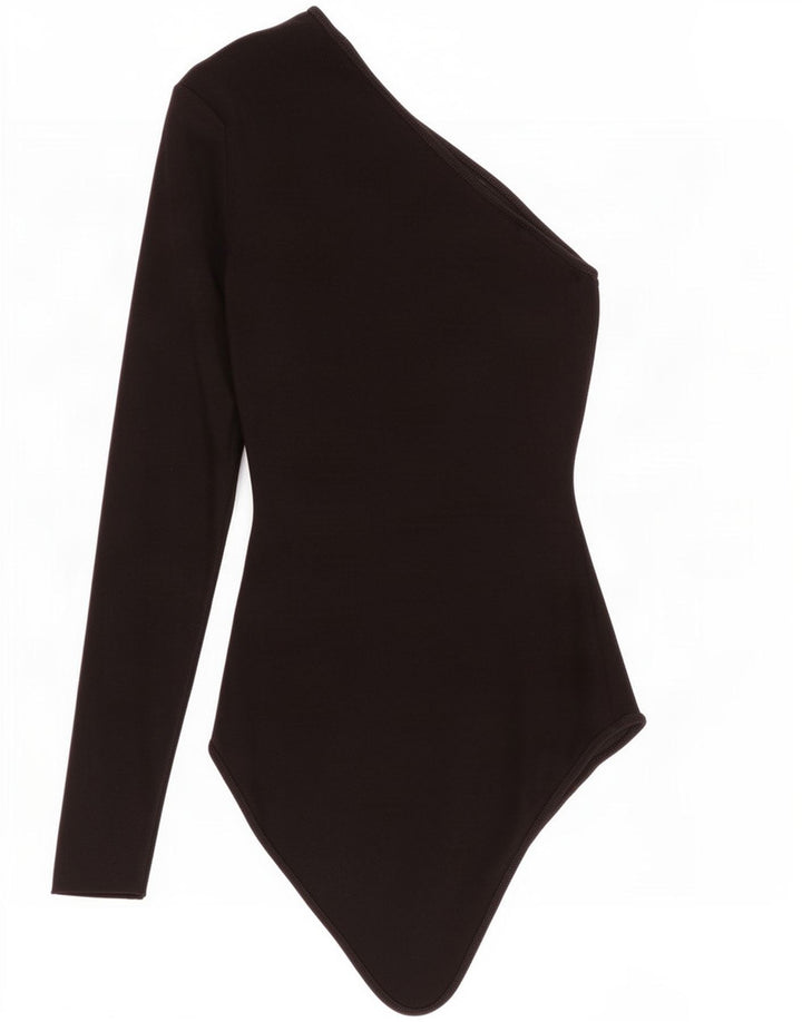 Zara Body asymétrique épaule dénudée pour femme UK 42 en viscose noire moyenne
