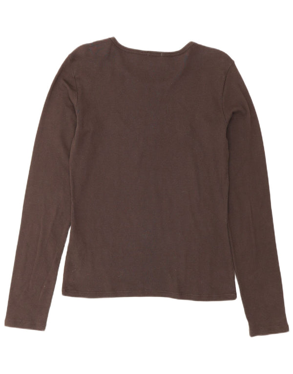 Benetton Haut graphique à manches longues pour femme UK 12 Large Marron Coton