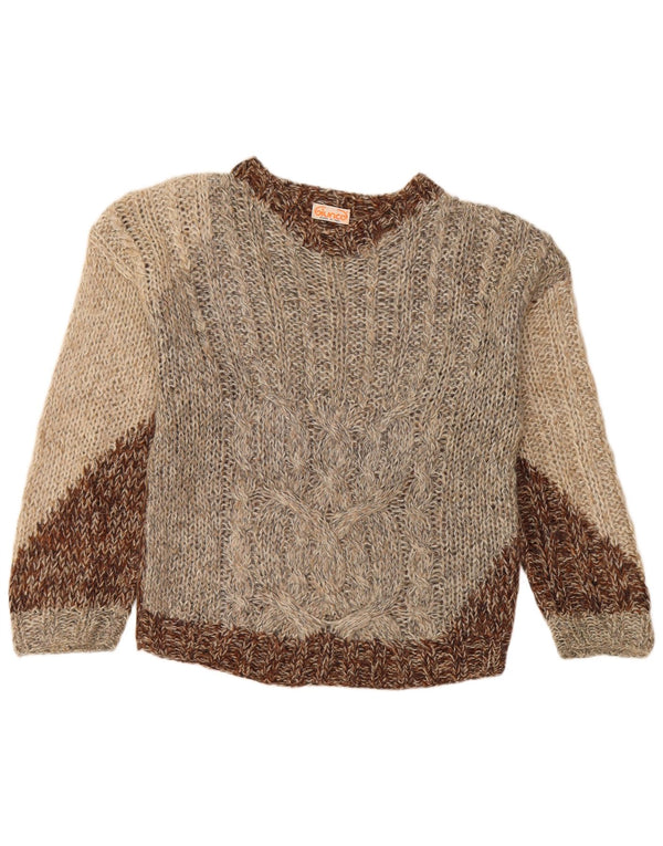 Giunco Pull à col rond pour femme UK 10 Petit Marron Colorblock Mohair