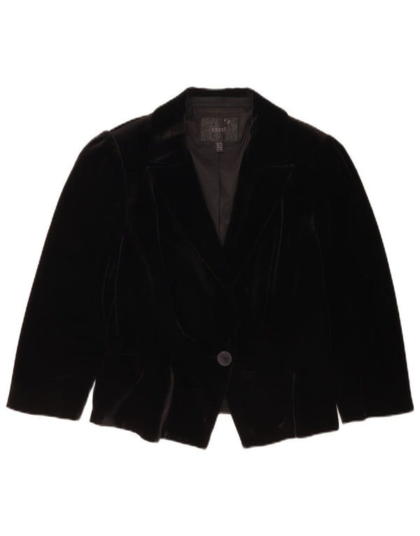 Coast Veste blazer en velours à 1 bouton pour femme UK 12 Noir moyen Polyester