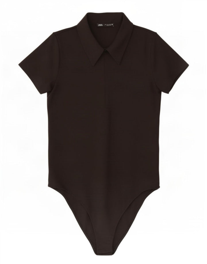 Zara Femme Chemise Body UK 14 Grand Noir Polyester