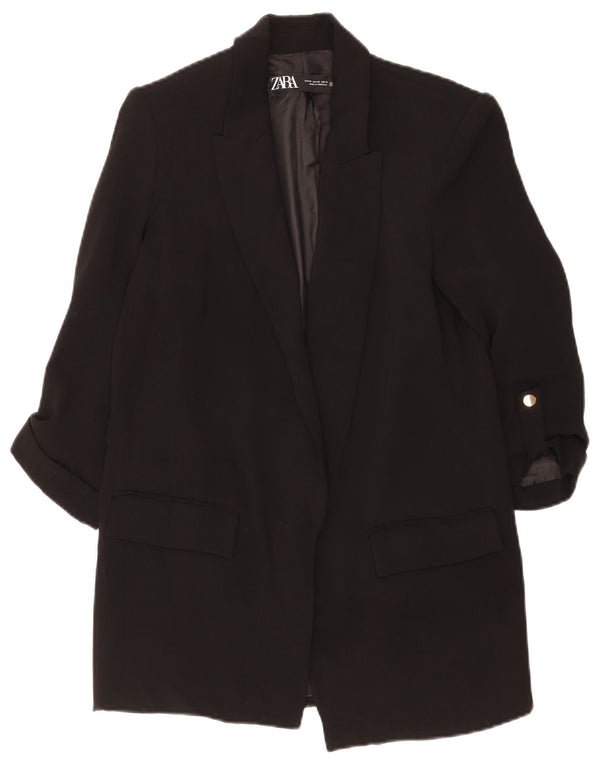 Zara Veste blazer ouverte surdimensionnée à manches 3/4 pour femme UK 6 XS Noir Polyester