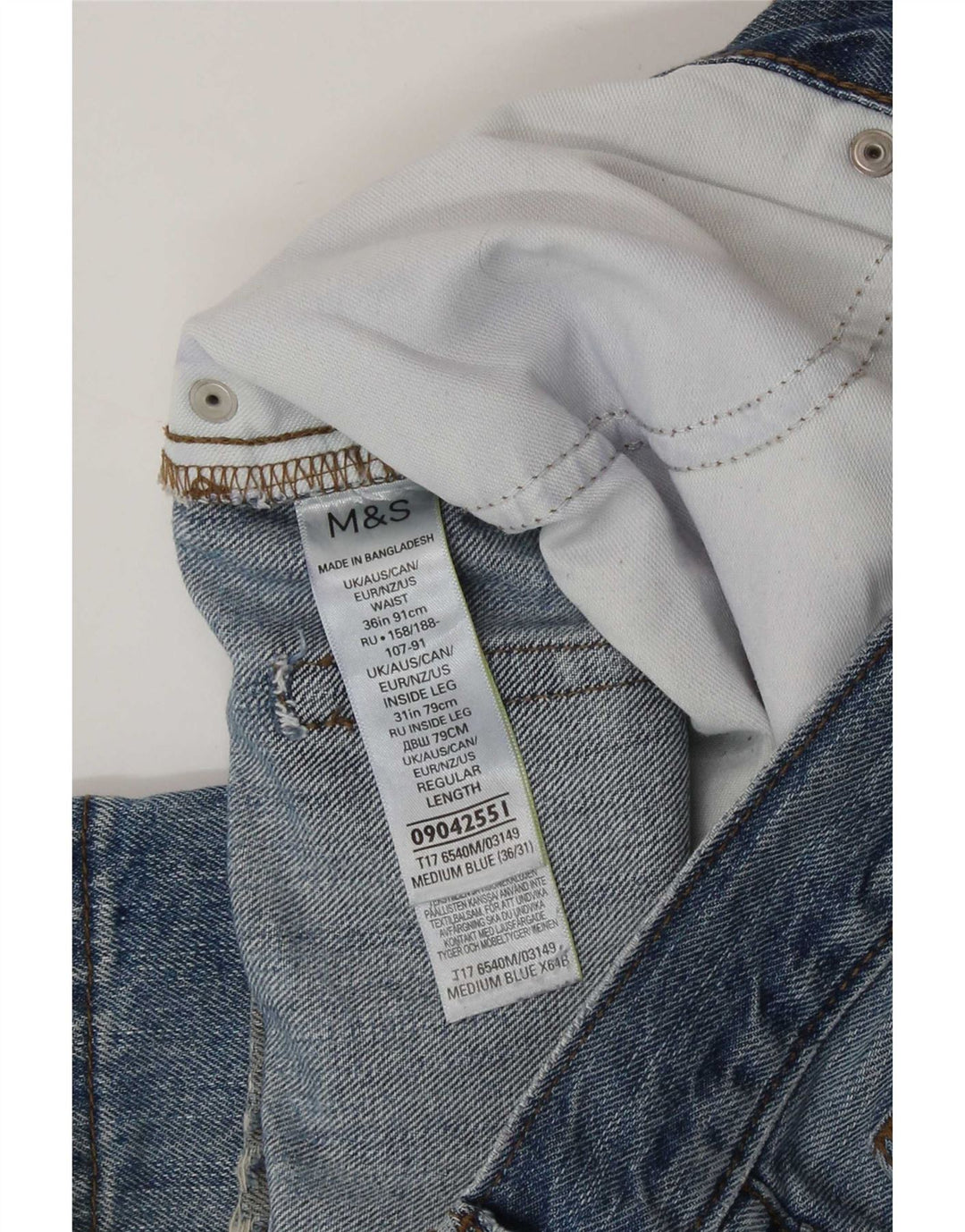 Marks & Spencer Jean droit régulier en détresse pour hommes W36 L31 coton bleu