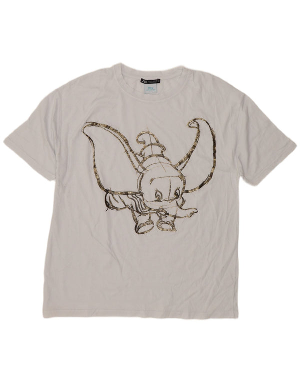 Zara Womens Dumbo Graphic T-Shirt Top UK 14 Moyen Blanc Imprimé Animal