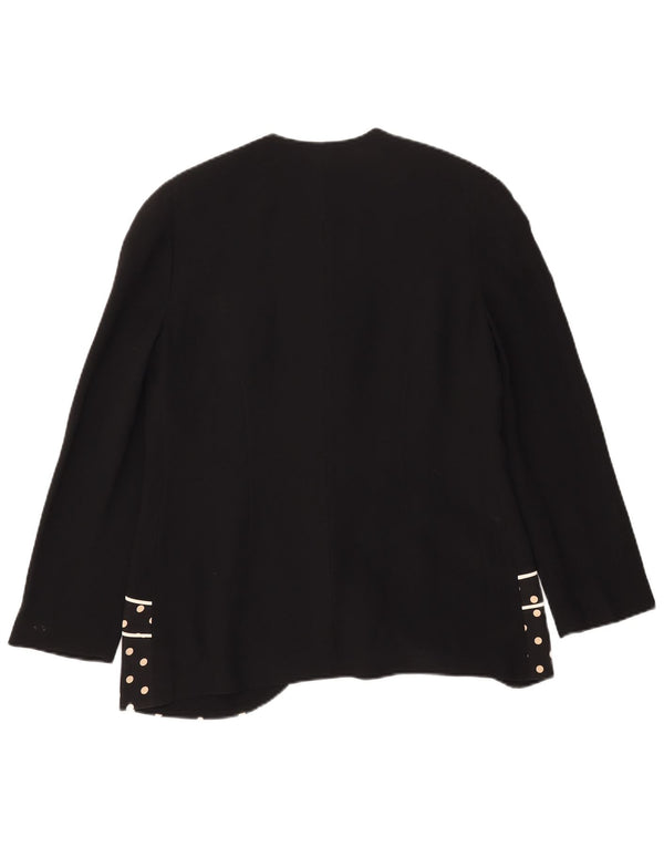 vintage Femme 3 Bouton Blazer Veste UK 14 Moyen Noir Polka Dot Soie