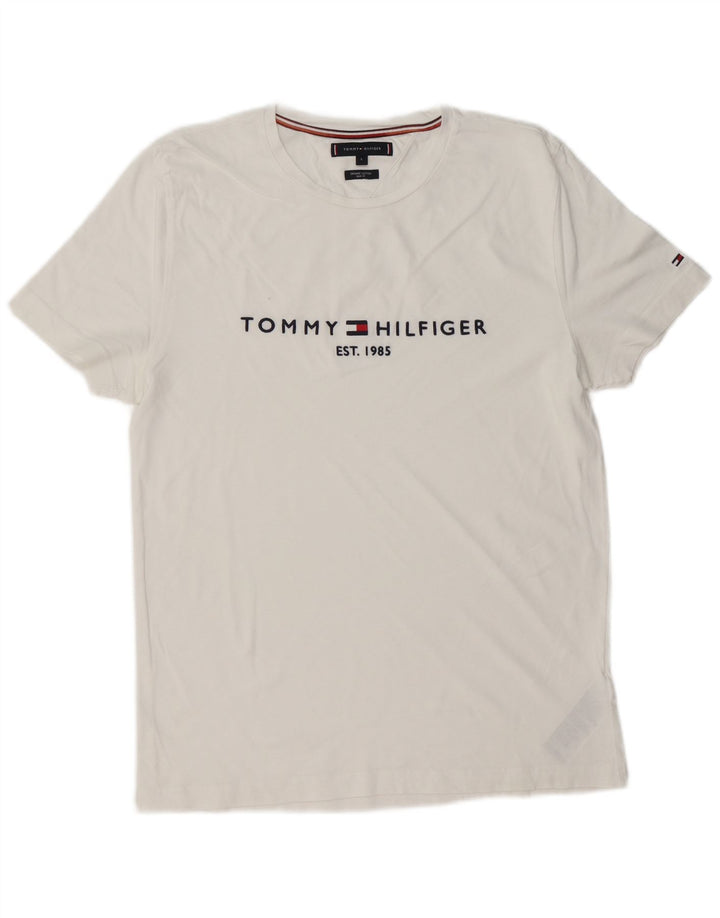 TOMMY HILFIGER T-shirt slim fit graphique pour hommes, grand coton blanc