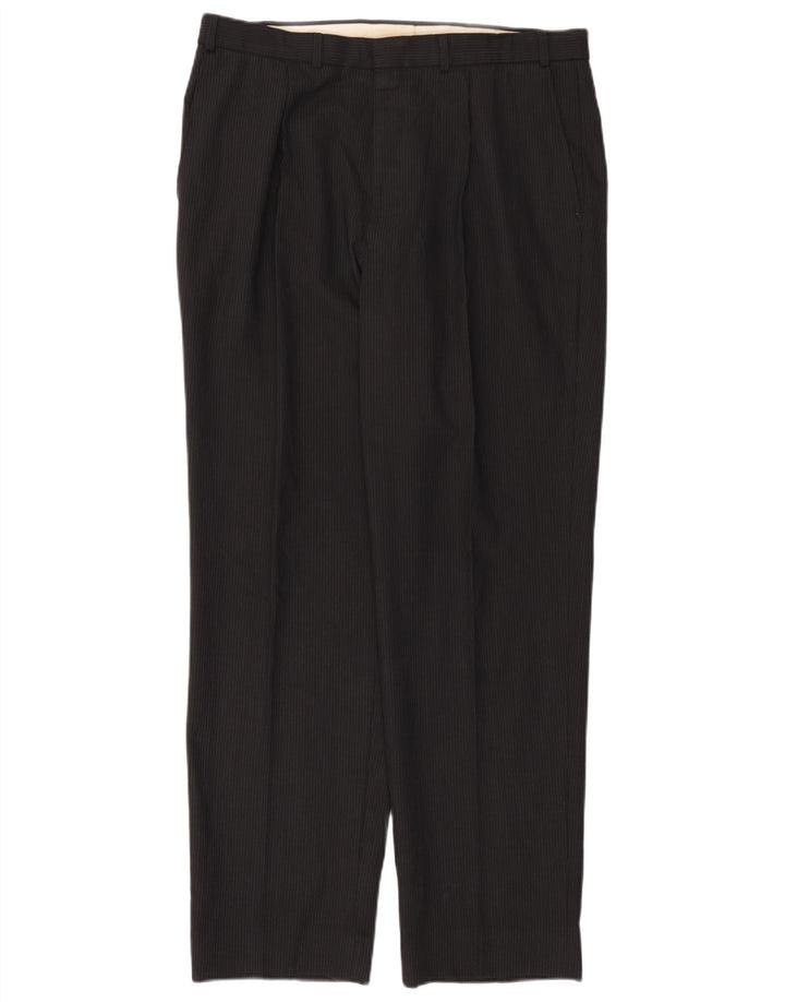 Marks & Spencer Pantalon de costume pour homme W36 L33 Noir à fines rayures Polyester