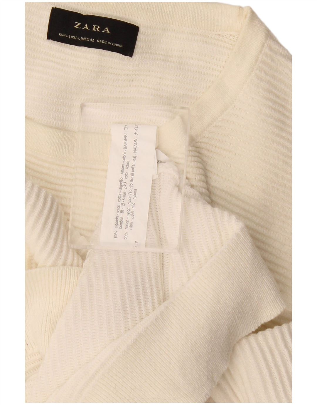Zara Pull à col rond pour homme en coton blanc cassé