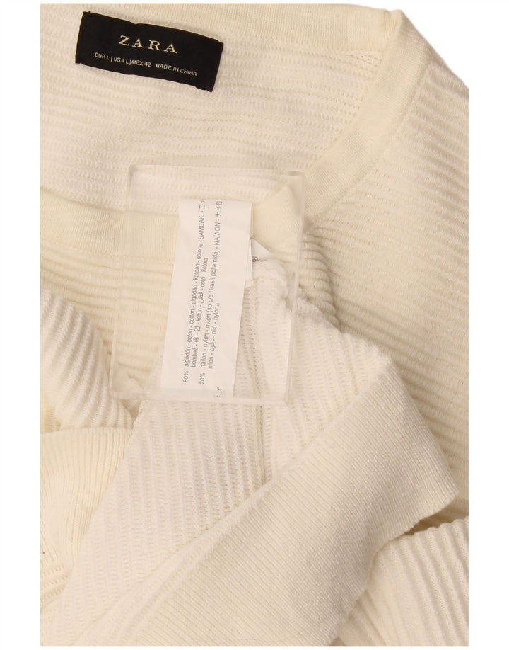Zara Pull à col rond pour homme en coton blanc cassé