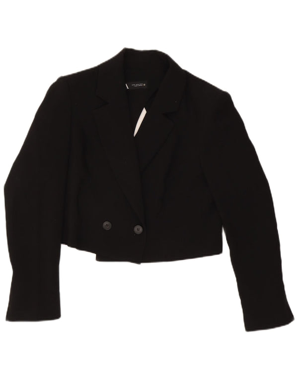 Zara Womens Crop Double Breasted Blazer Jacket UK 14 Acétate Noir Moyen