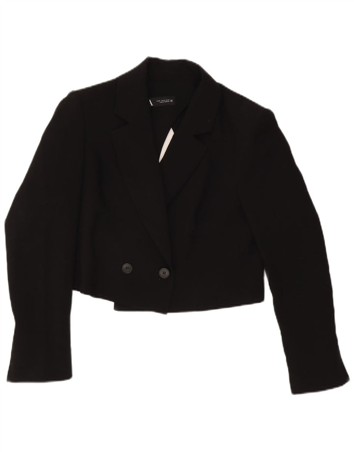 Zara Womens Crop Double Breasted Blazer Jacket UK 14 Acétate Noir Moyen