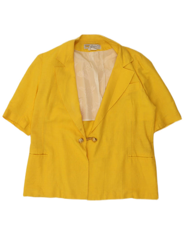 vintage Femmes Manches Courtes 1 Bouton Blazer Veste UK 14 Jaune Moyen