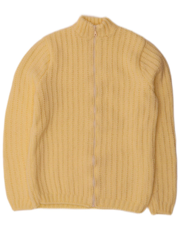 vintage Femme Cardigan Pull UK 12 Jaune Moyen
