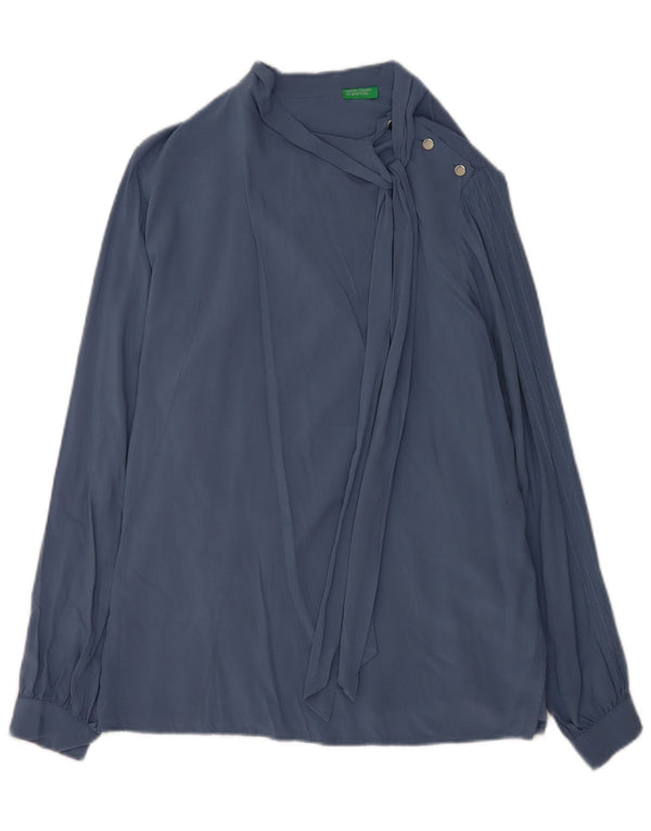 Benetton Chemisier à manches longues avec lien sur le devant pour femme UK 16 Large Bleu Viscose