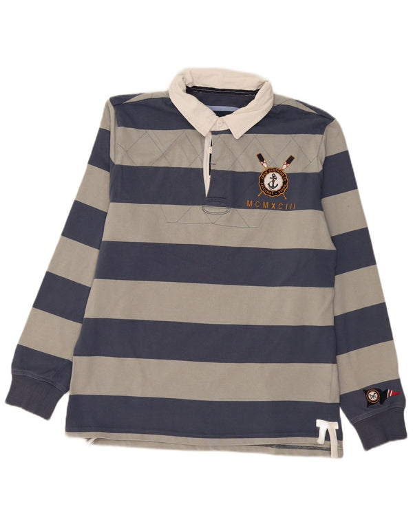 CREW CLOTHING Polo de rugby à manches longues pour homme, grand gris rayé