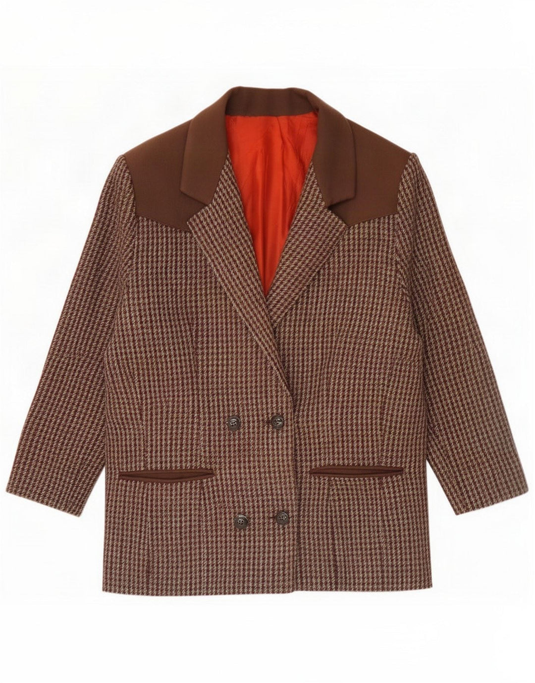 Vintage Blazer croisé pour femme UK 16 Grand pied-de-poule marron