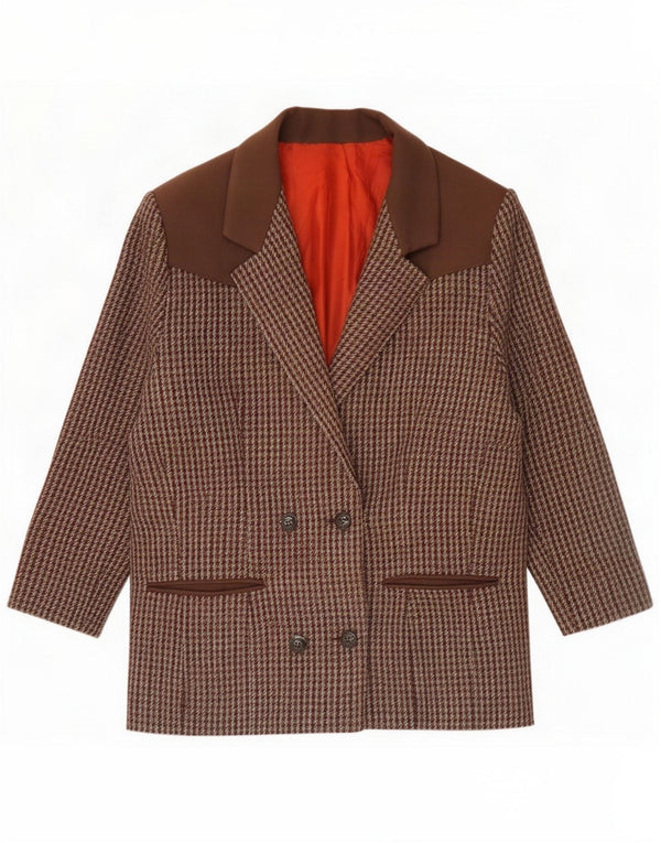 Vintage Blazer croisé pour femme UK 16 Grand pied-de-poule marron