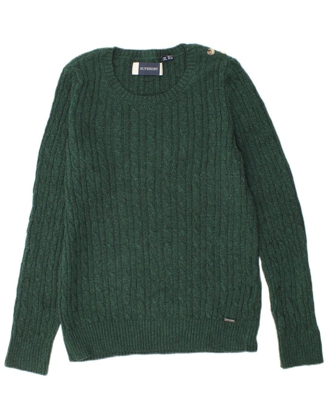 Superdry Pull ras du cou pour femme UK 12 Acrylique vert moyen