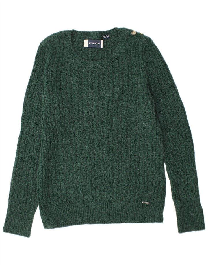 Superdry Pull ras du cou pour femme UK 12 Acrylique vert moyen