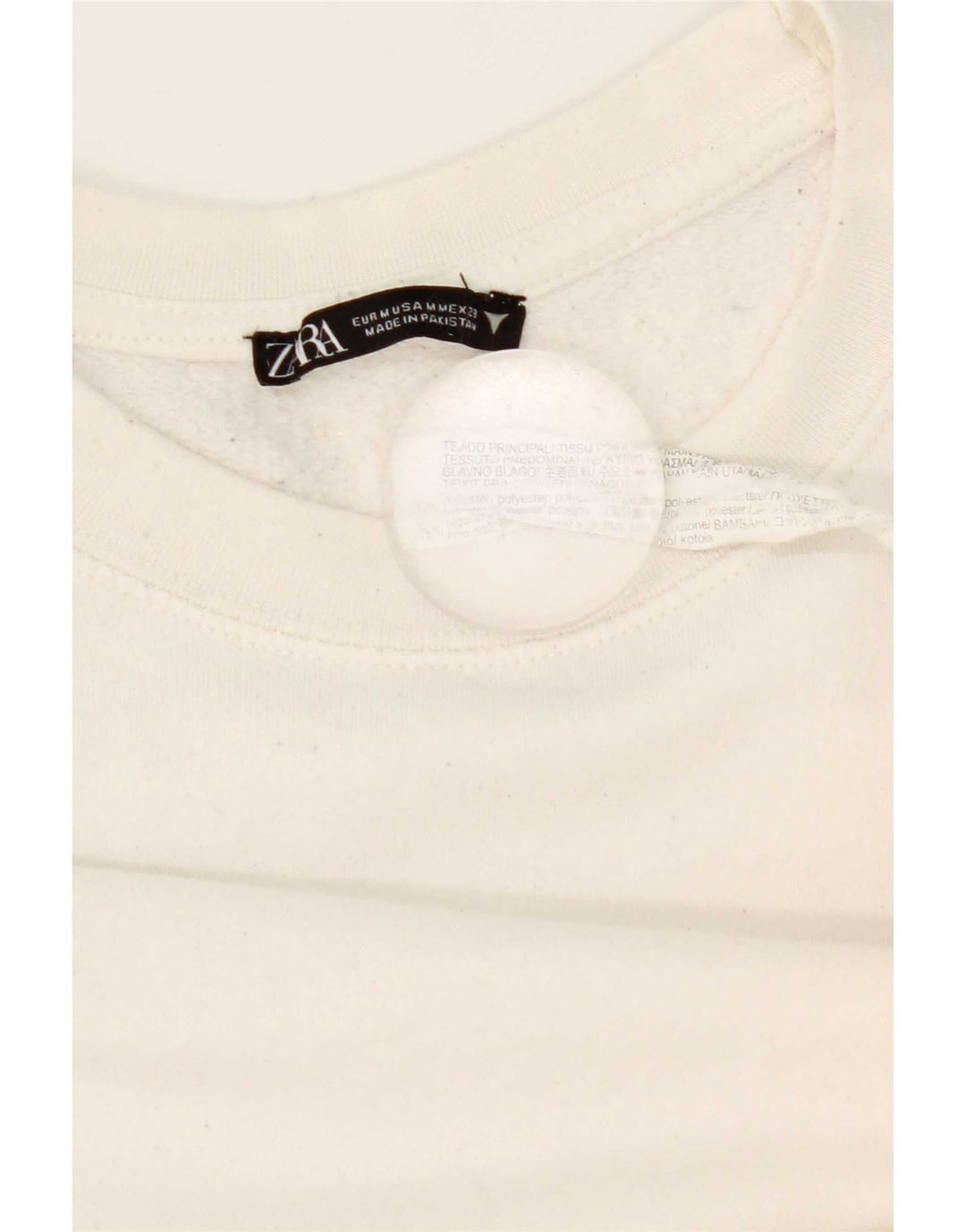 Zara Womens Crop Sweatshirt Jumper UK 14 Moyen Blanc Polyester