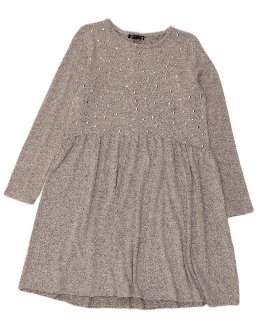 Zara Robe basique à manches longues pour femme UK 10 Petit Gris Polyester