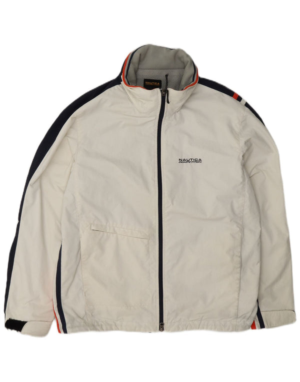 Nautica Veste coupe-vent à capuche pour homme UK 38 Medium Blanc Colorblock Nylon