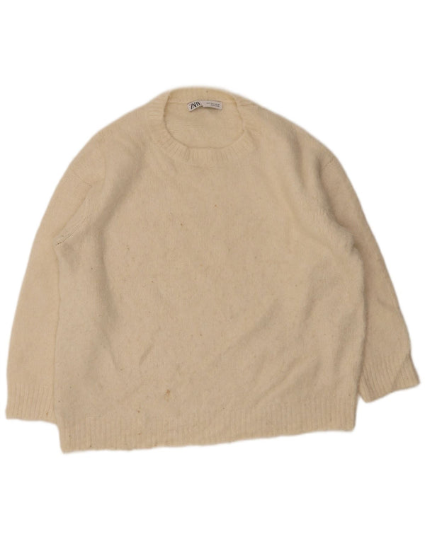 Zara Pull surdimensionné à col bateau pour femme UK 10 Petit Beige