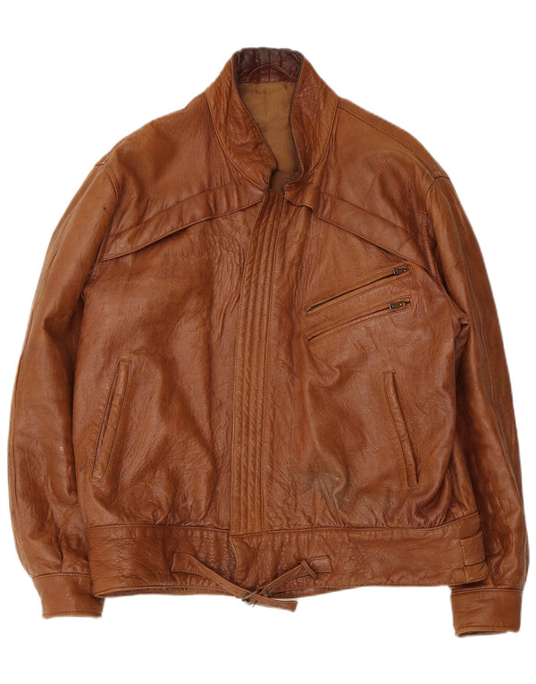 Vintage Mens Leather Jacket EU 52 Large Brown