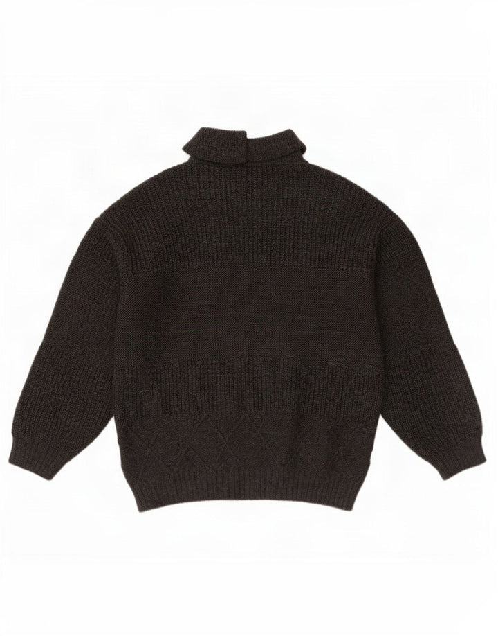 vintage Mens Polo Neck Jumper Pull Laine Gris Moyen