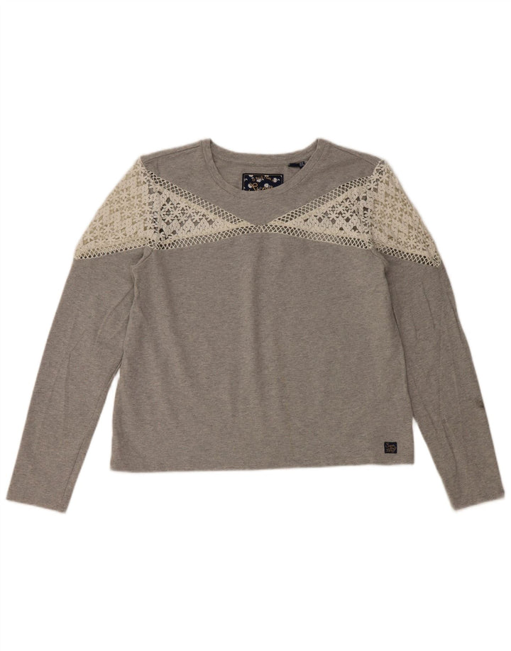Superdry Haut à manches longues pour femme UK 12 Gris moyen Coton