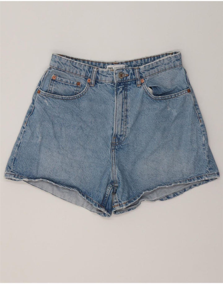 ZARA Short en jean vieilli pour femme EU 40 Medium W30 Bleu Coton