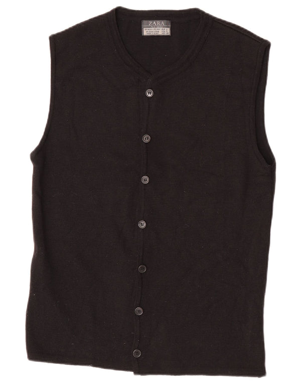 Zara Womens Cardigan sans manches Pull UK 14 Grand Acrylique Noir