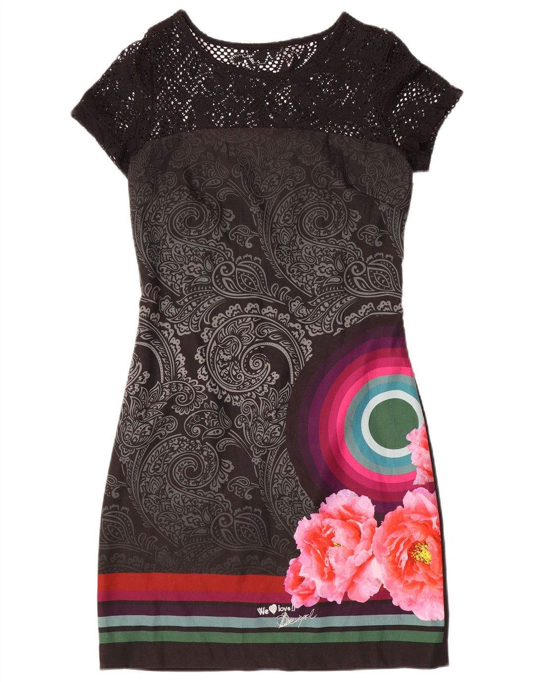 Desigual Robe fourreau graphique pour femme EU 38 Medium Noir Floral