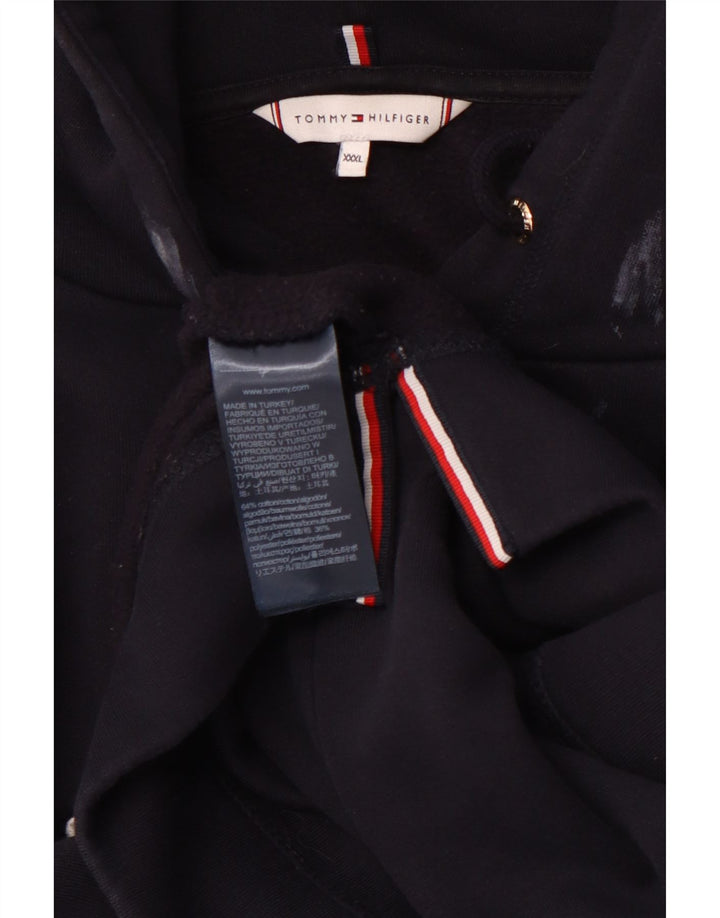 TOMMY HILFIGER Pull à capuche graphique pour femme UK 22 3XL Bleu marine Coton