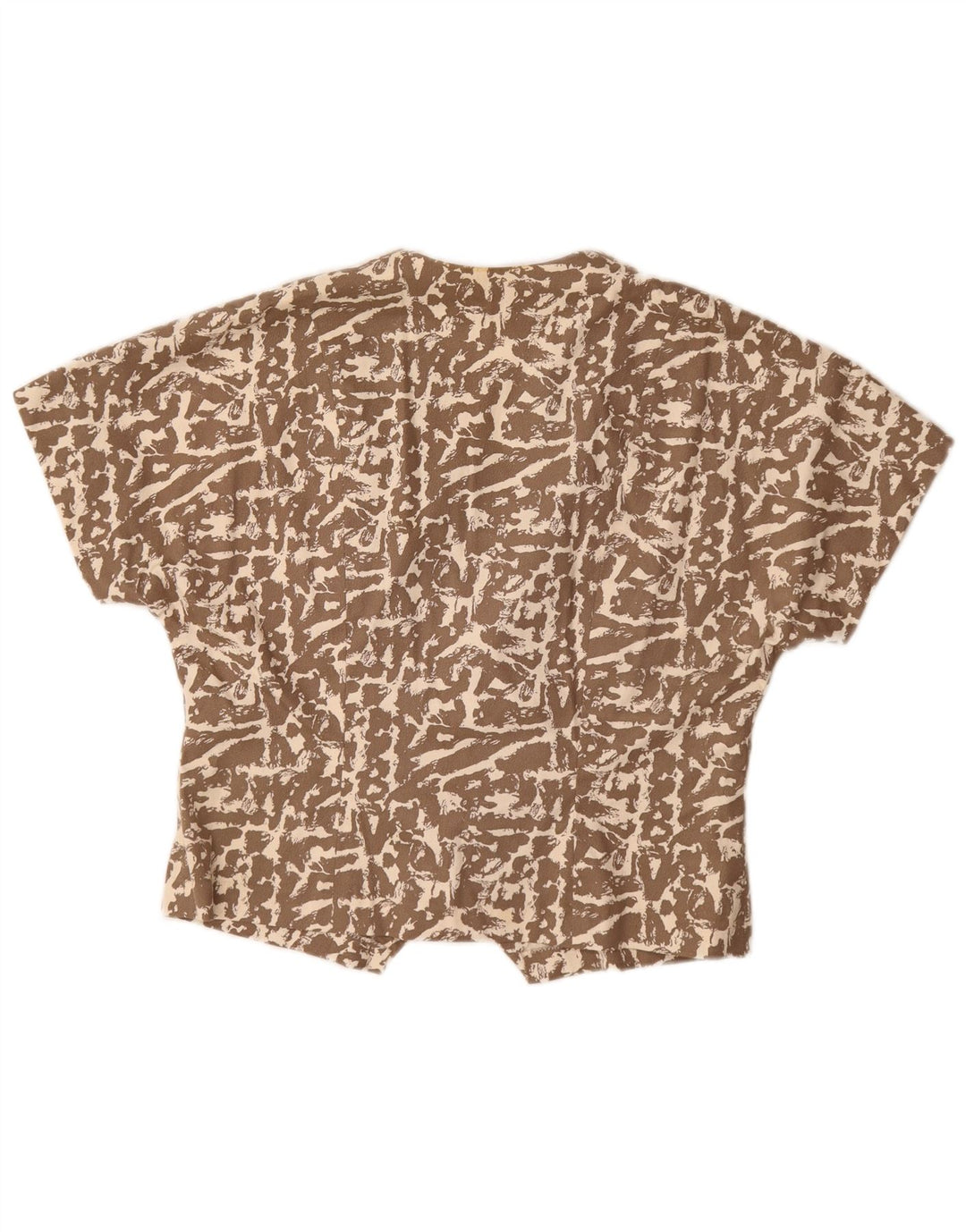 vintage Femmes Motif Abstrait Chemise À Manches Courtes Blouse UK 16 Grand Marron