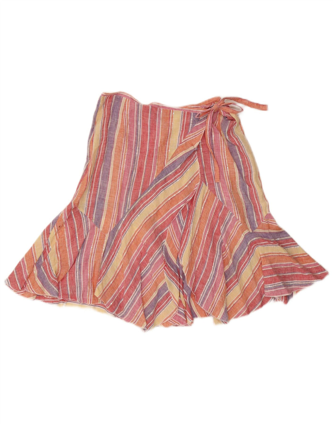 Max Mara Jupe portefeuille pour femme UK 10 Small W27 Lin rayé multicolore