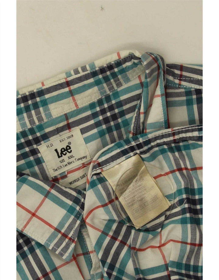 Lee Chemise à manches courtes pour homme 2XL en coton à carreaux bleu