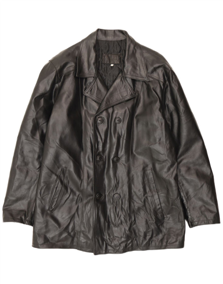 veste en cuir double boutonnage vintage pour hommes IT 54 2XL Cuir noir