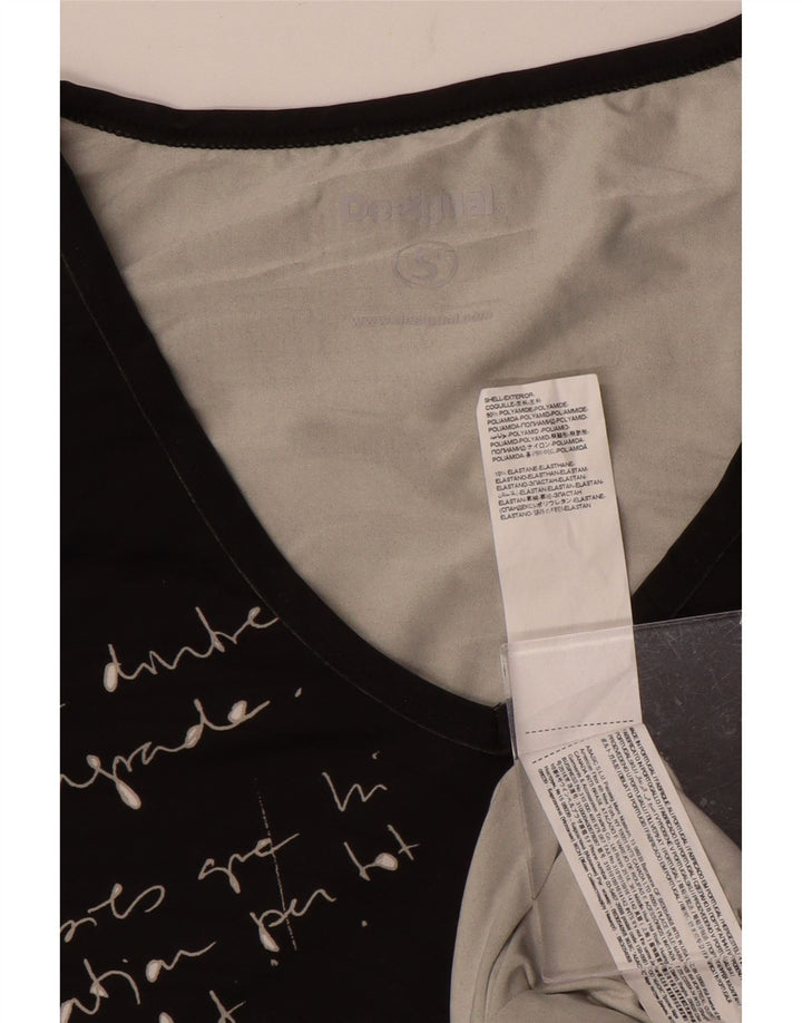 Desigual Femme Graphic T-Shirt Top UK 10 Small Noir Polyamide