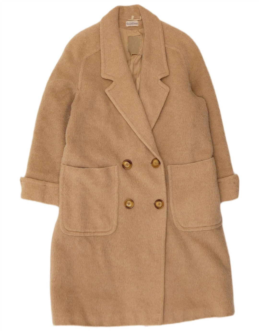 Elle Erre Manteau Double Boutonnage Femme IT 44 Laine Vierge Beige Moyen
