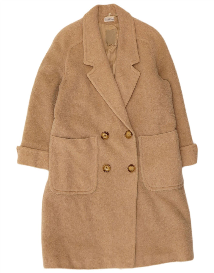 Elle Erre Manteau Double Boutonnage Femme IT 44 Laine Vierge Beige Moyen