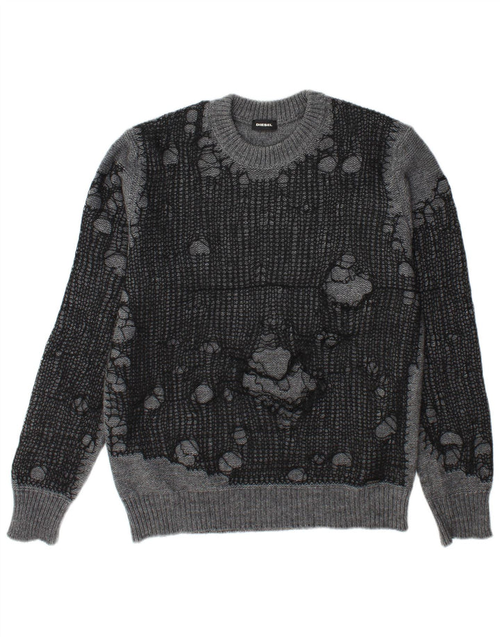 Diesel Pull à col rond en détresse pour homme, grand, gris, acrylique