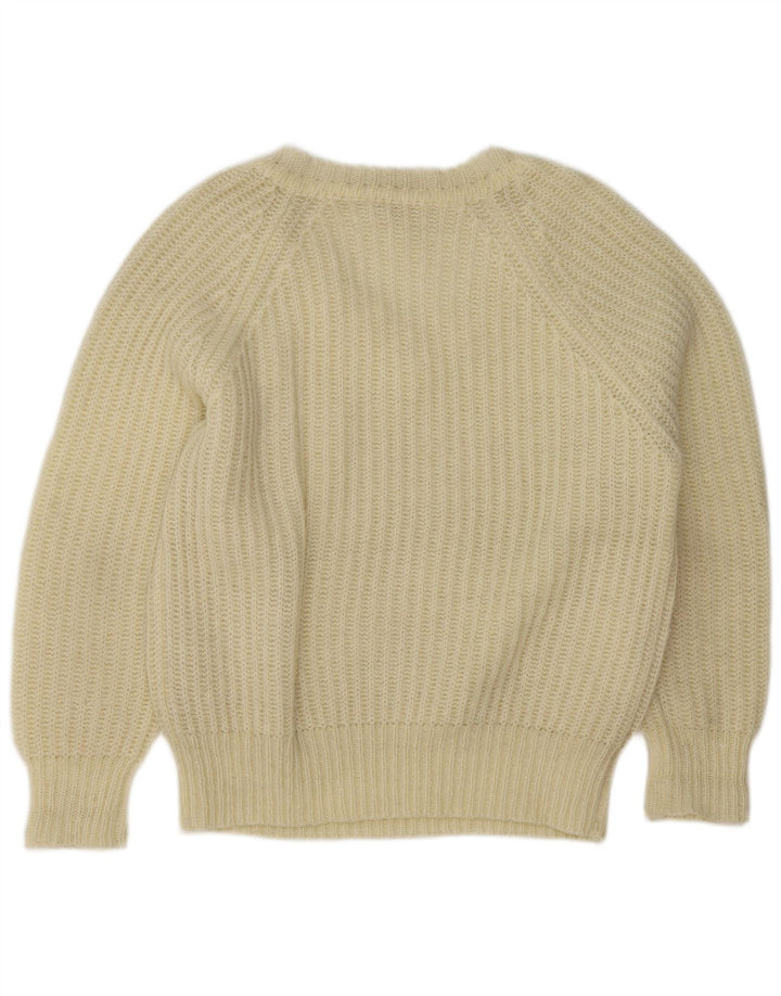 vintage Femme V-Col Jumper Pull EU 38 Moyen Off White Acrylique