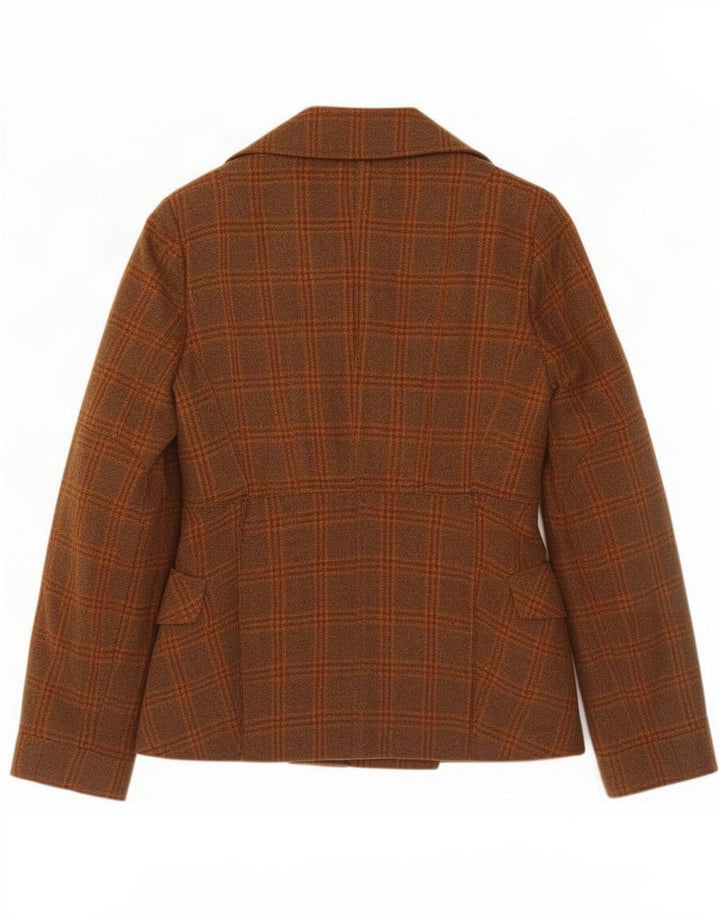 Stefanel Veste blazer double boutonnage pour femme UK 10 Petite laine à carreaux marron