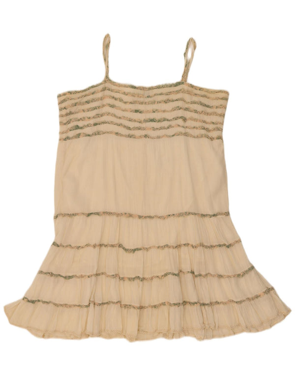 Vintage Womens Sundress UK 16 Large Off White Striped Cotton