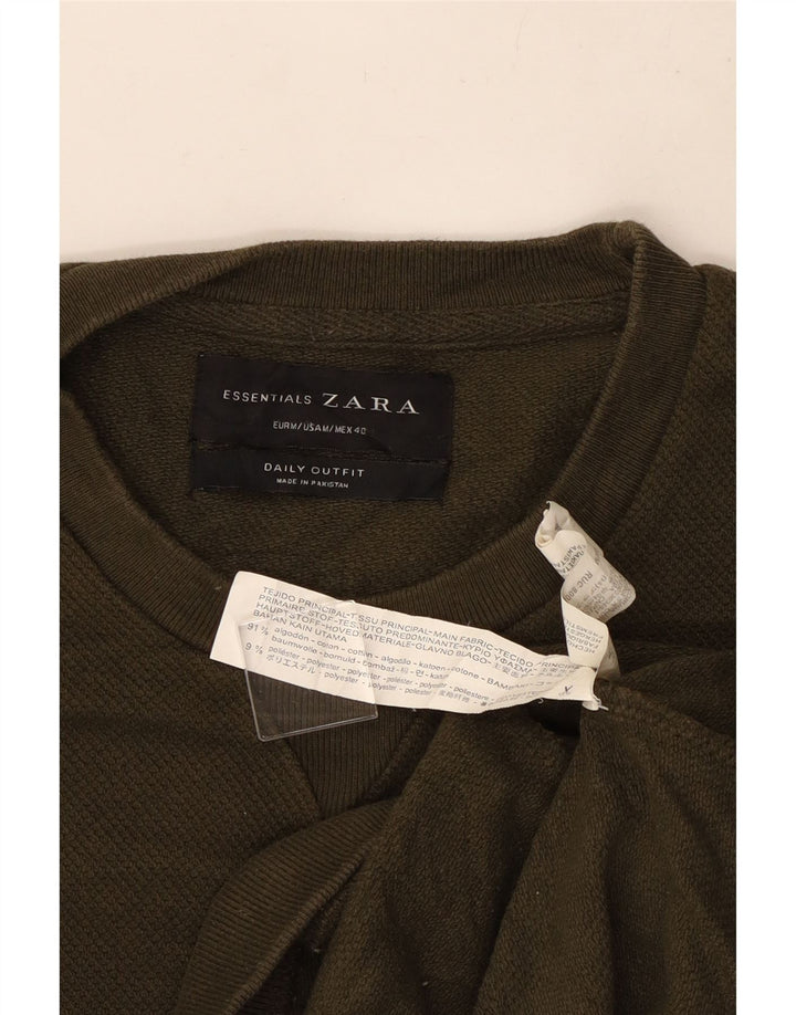 Zara Pull à col rond en coton kaki moyen pour homme