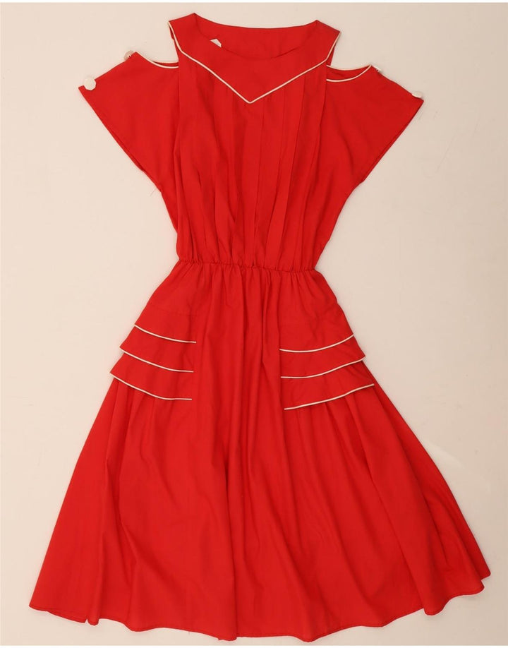 vintage Femmes Hors Épaule Robe UK 14 Viscose Rouge Moyen