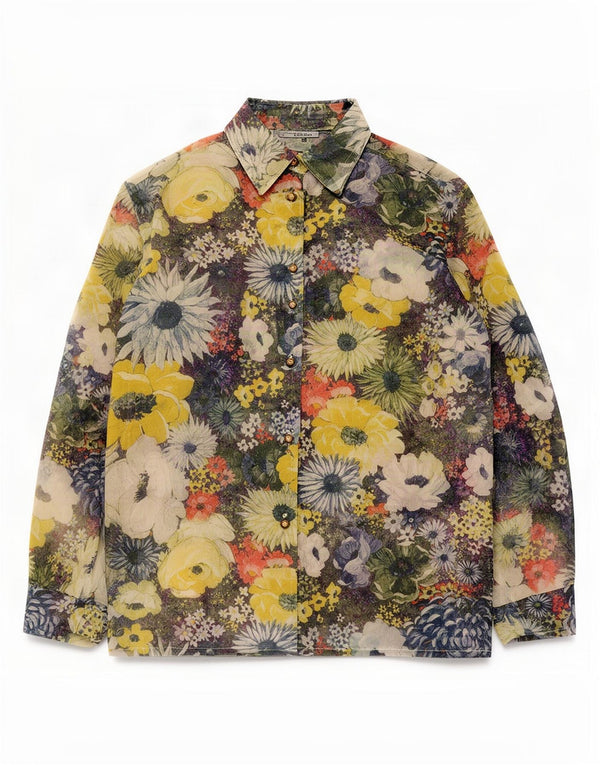 vintage Femme Chemise Blouse UK 16 Grand Floral Multicolore