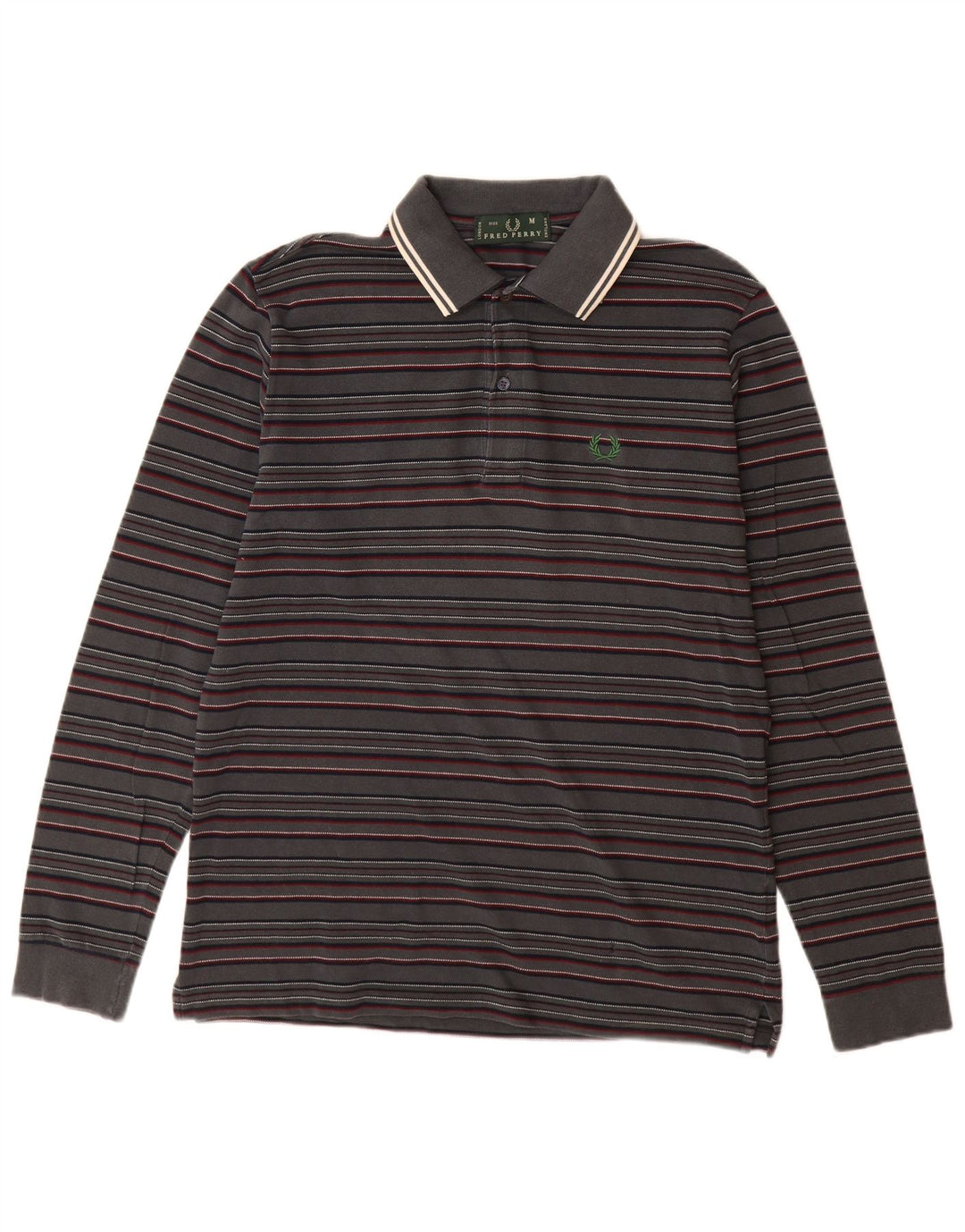 FRED PERRY Polo à Manches Longues Homme Gris Moyen Rayé Coton